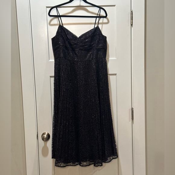 J. Crew Pleated Midi Dress in Metallic Lace Size 16 NEW - Picture 2 of 9